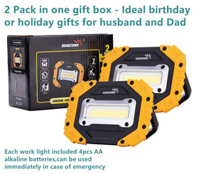 Sunzone light used for car repair near toolbox and vehicle.