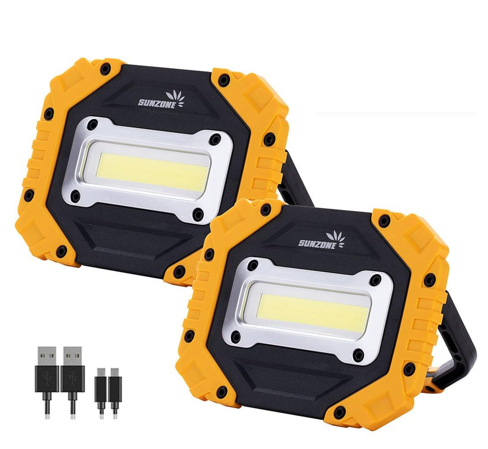 Sunzone LED work light with magnetic attachment for hands-free mounting on metal surfaces.