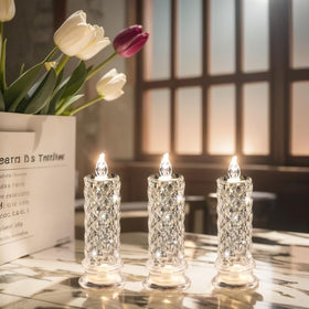 SupBri Rose Shadow LED candle close-up reveals shimmering glow.