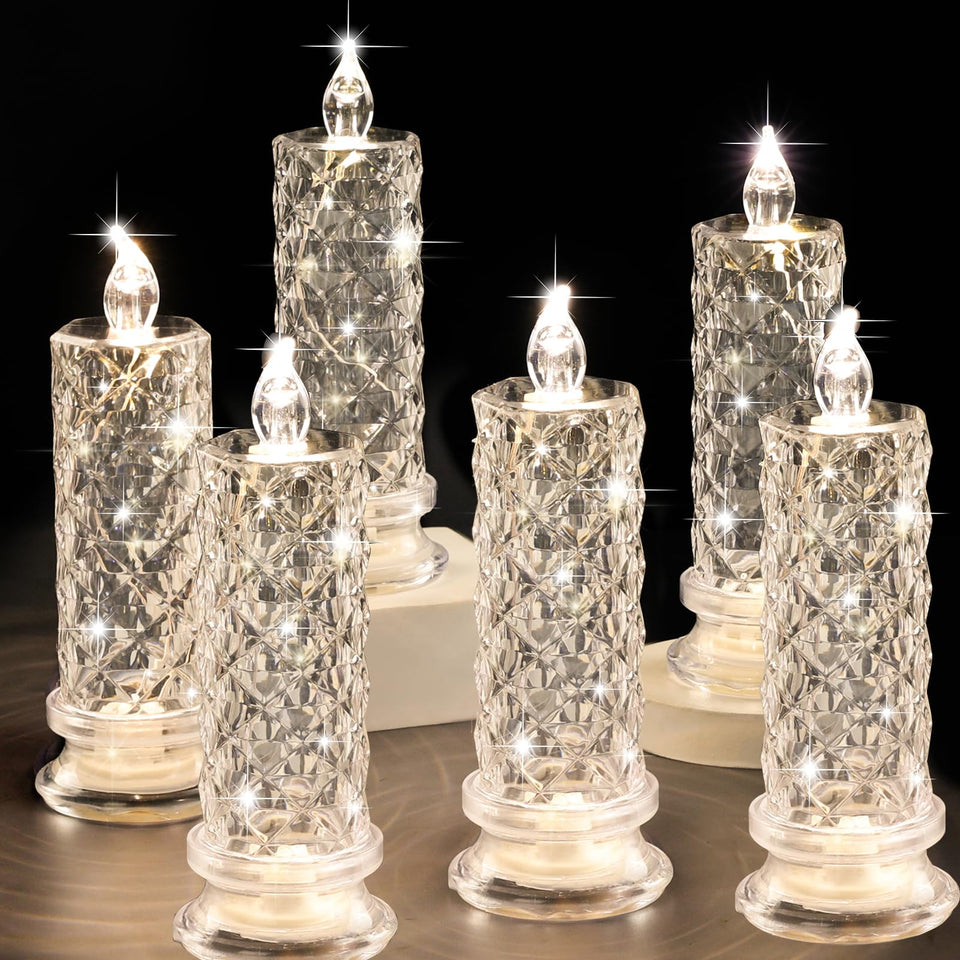SupBri Rose Shadow LED flameless candles 6-pack illuminate romantic scenes safely.