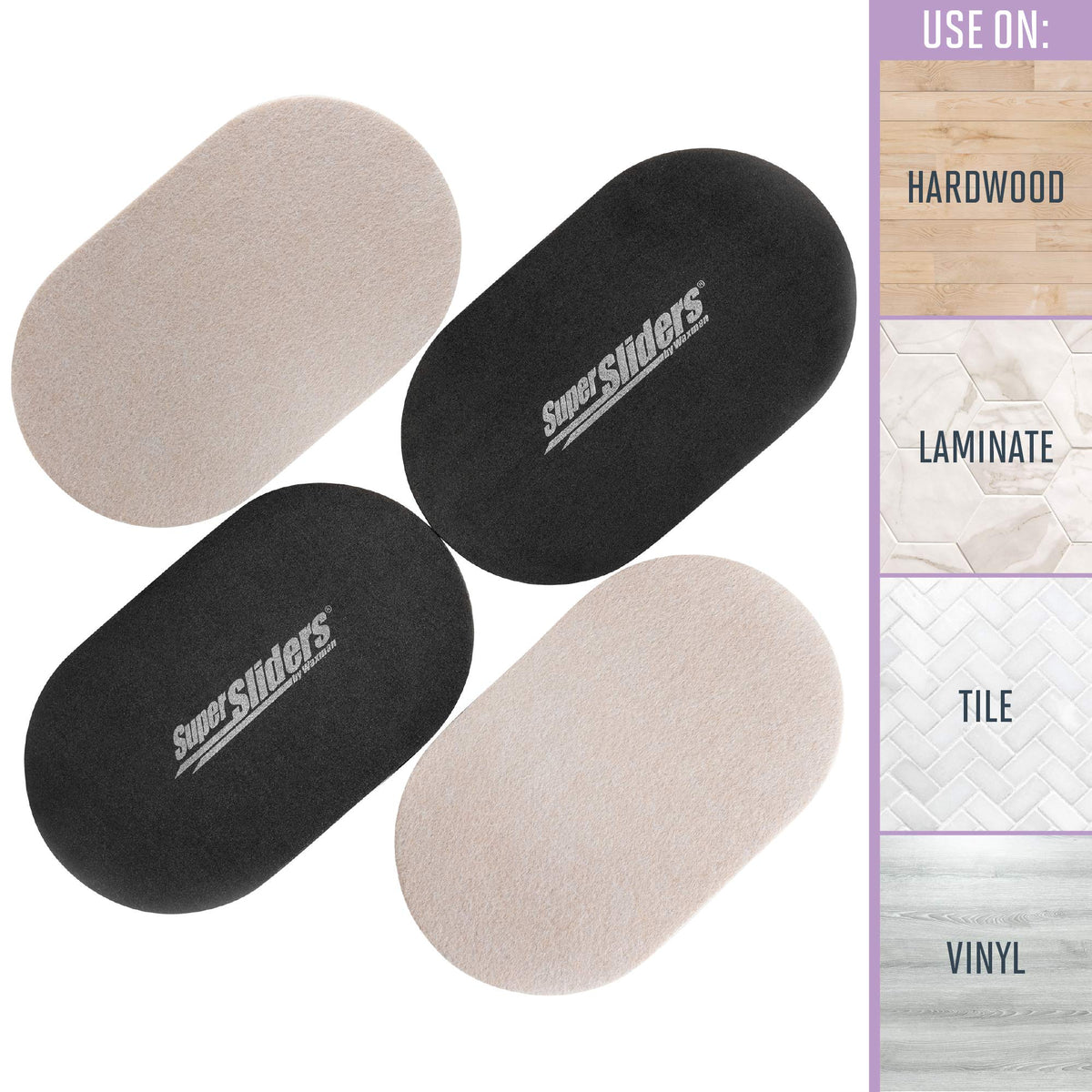 Super Sliders oval dresser slider protects floors while moving bulky items.