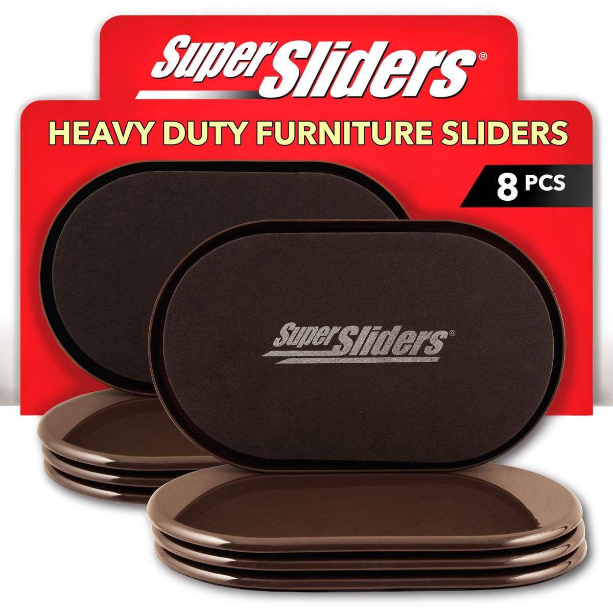 Super Sliders XL oval sliders, brown set of eight, ease heavy furniture moves on carpet