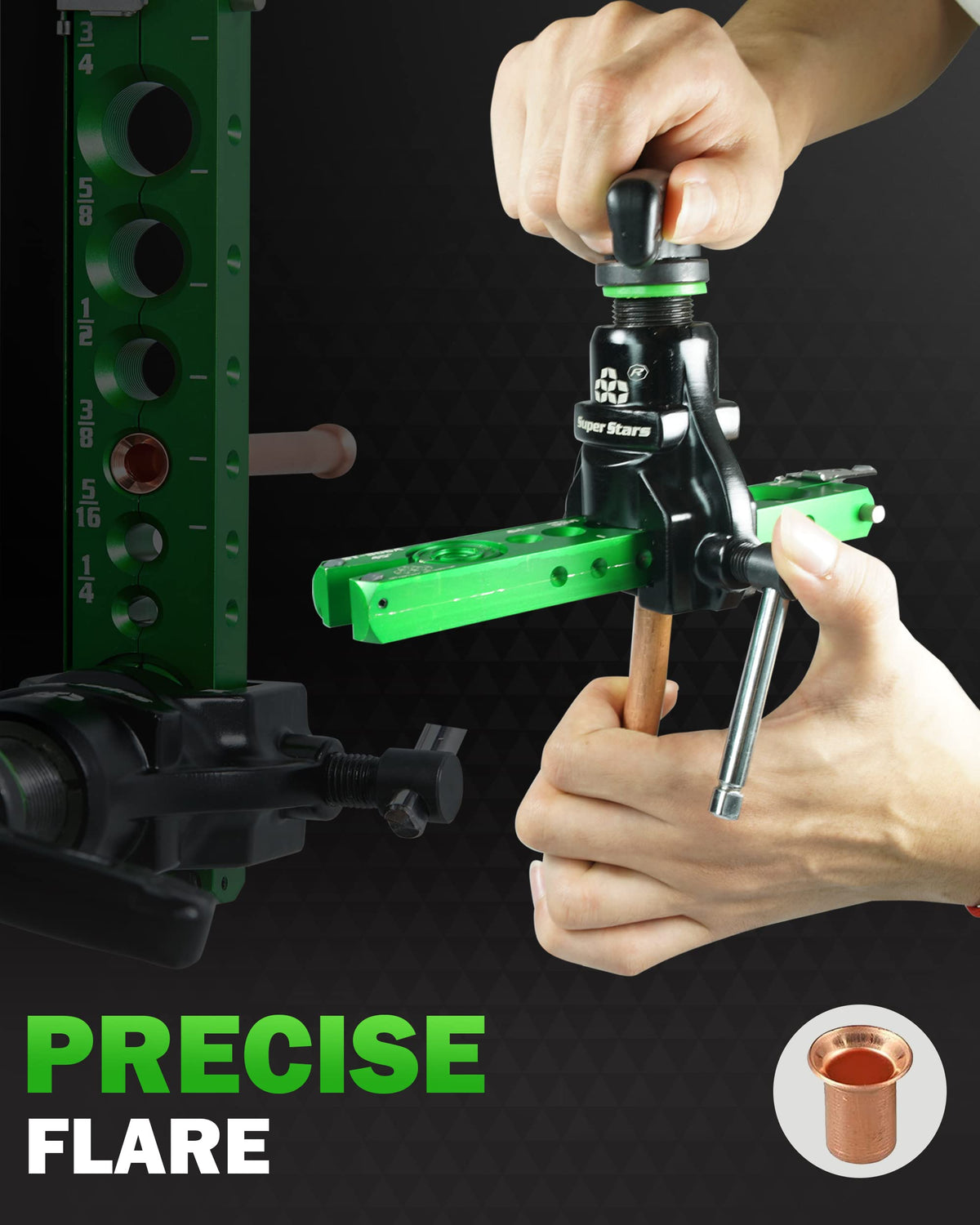 Super Stars flaring tool kit metric and inch clamps for versatile tubing sizes