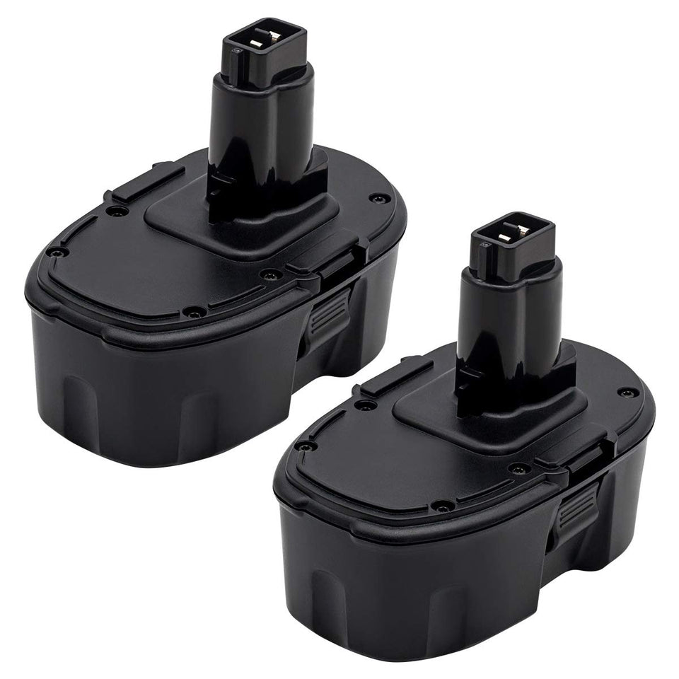 SupeRakita 18V battery front view for DeWALT tools, high capacity.