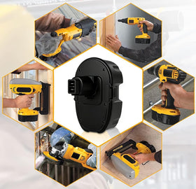 Packaging of SupeRakita 18V two-pack for DeWALT tools.