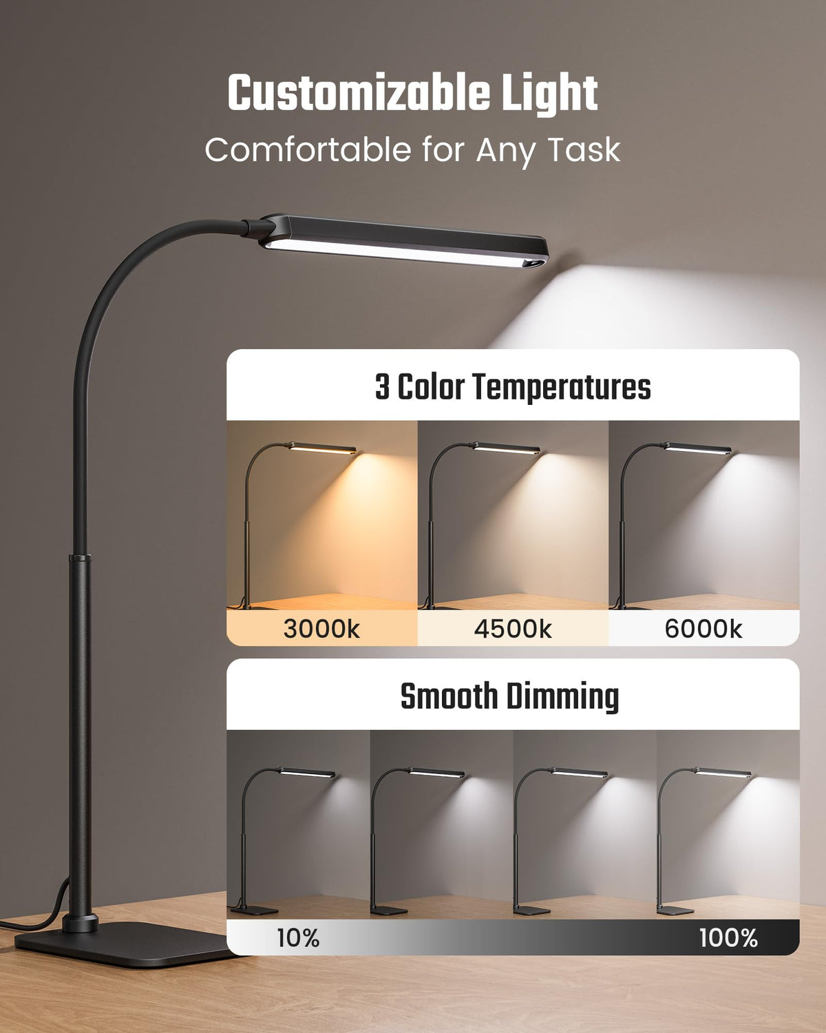 SUPERDANNY 54 LED chips deliver even soft light across the desk.