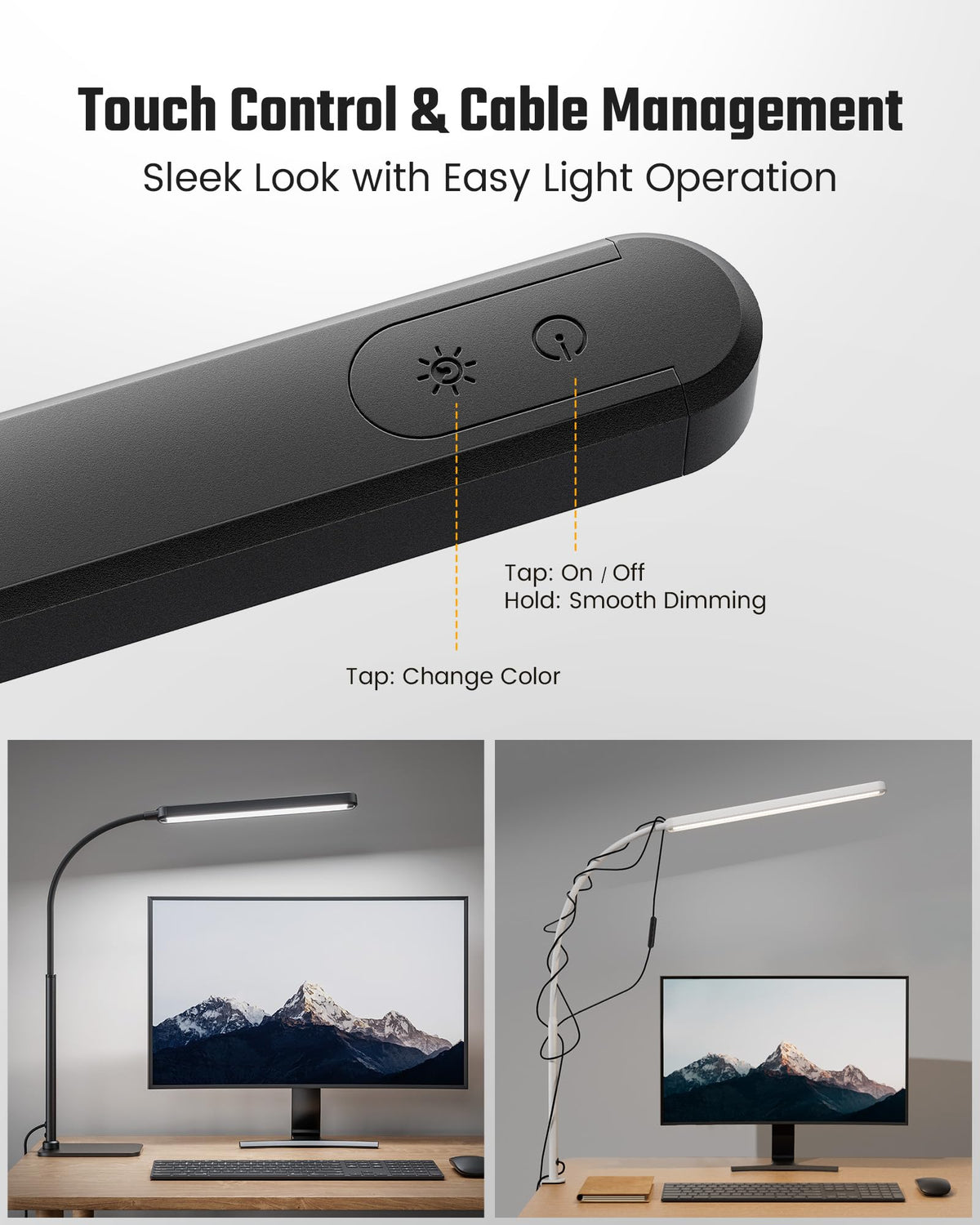 SUPERDANNY eye-caring desk lamp 60-degree angle reduces glare for comfortable work.