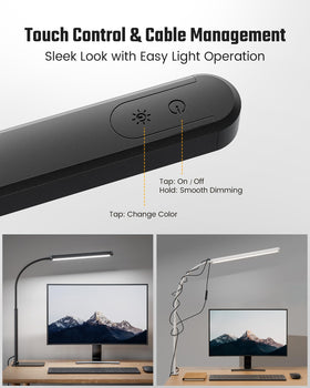 SUPERDANNY eye-caring desk lamp 60-degree angle reduces glare for comfortable work.
