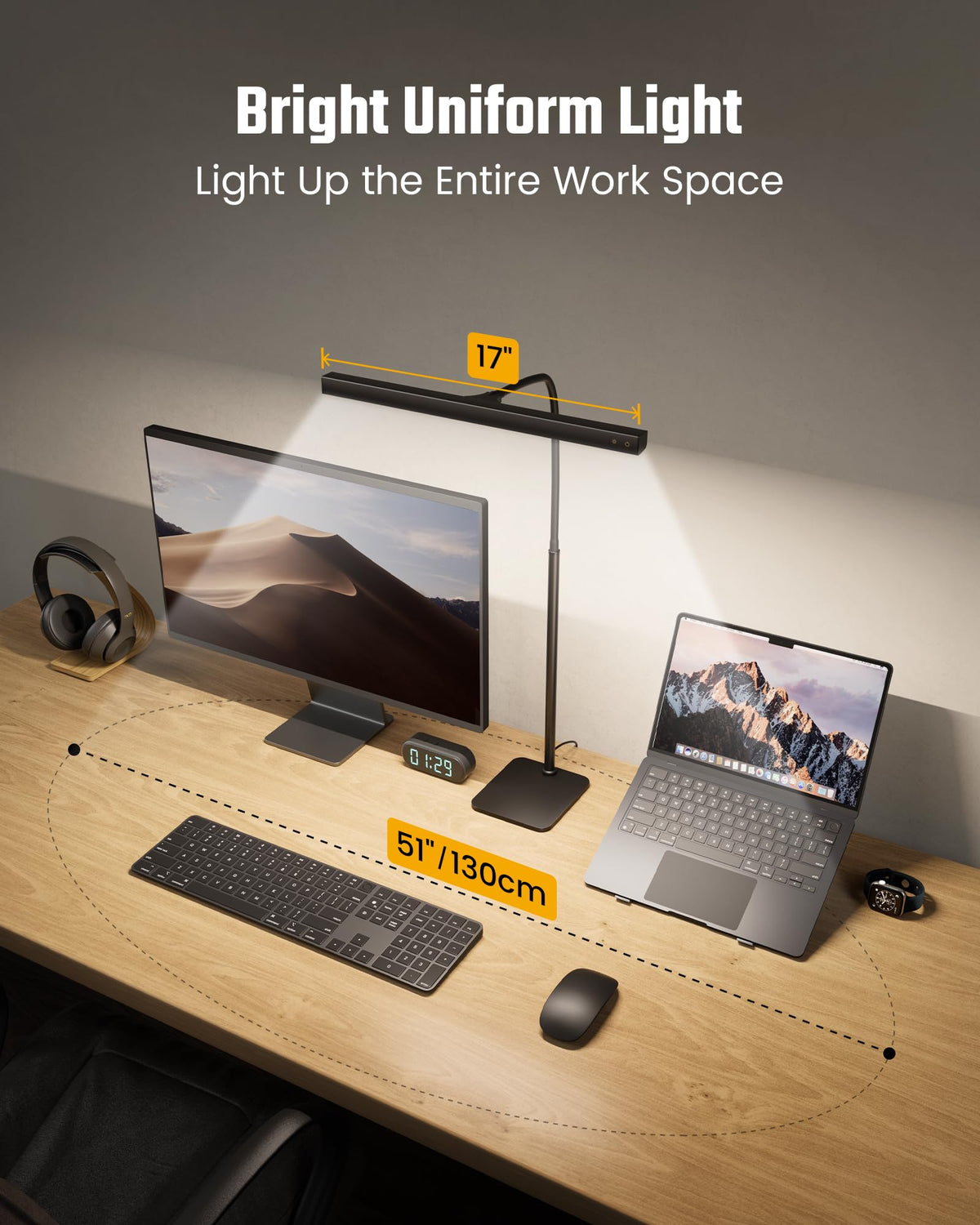 Flexible gooseneck design enables precise screen focused illumination