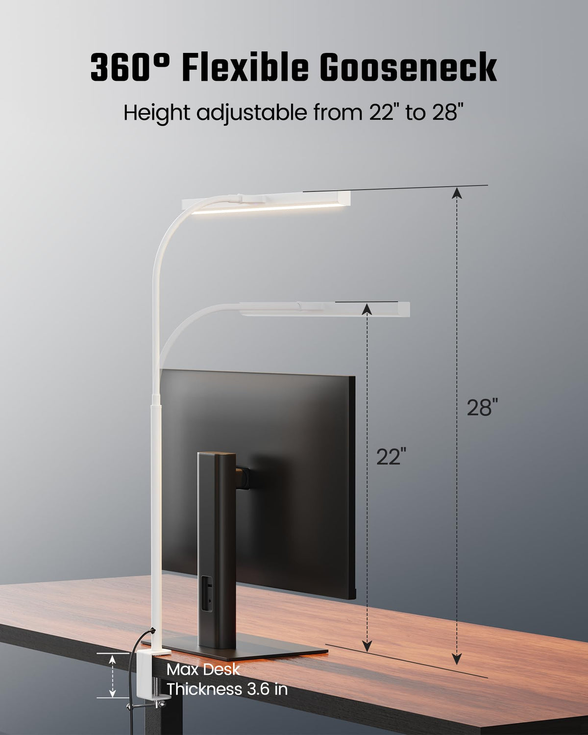 SUPERDANNY LED desk lamp in-use at night with soft glow on the workspace