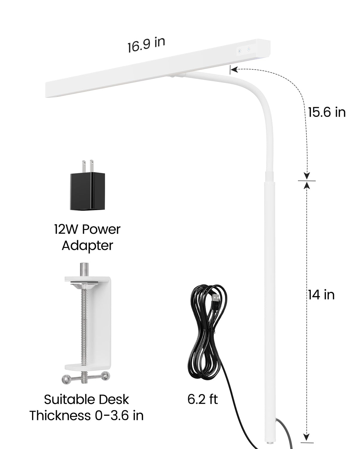 SUPERDANNY LED desk lamp with USB power adapter for flexible connections
