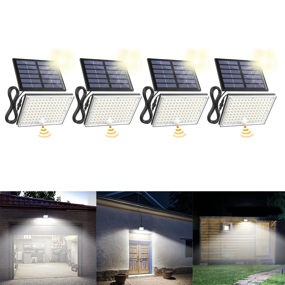SUPERDANNY solar outdoor flood light with 113 LEDs offering bright yard coverage.