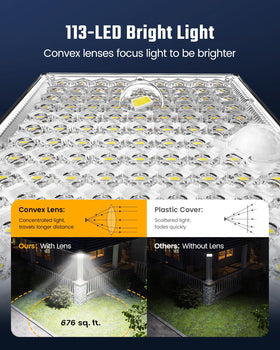 SUPERDANNY solar outdoor light with 7000K cool white for crisp nighttime visibility.