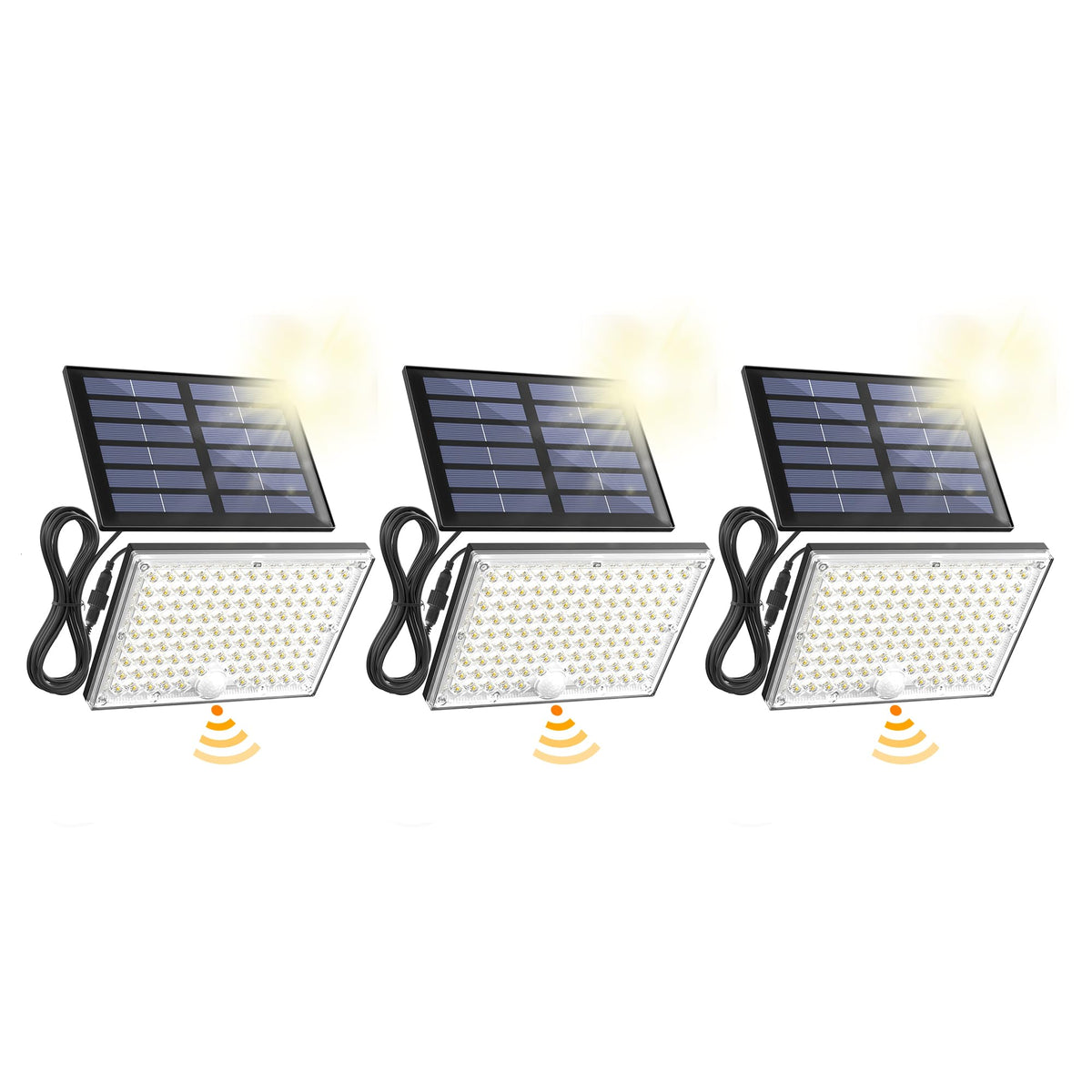 SUPERDANNY solar outdoor lights front view with 113 LEDs for broad yard illumination.