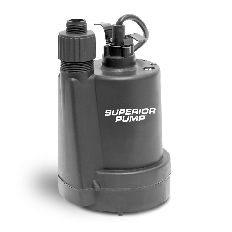 Superior Pump 91250 thermoplastic body showing durable construction for damp basements