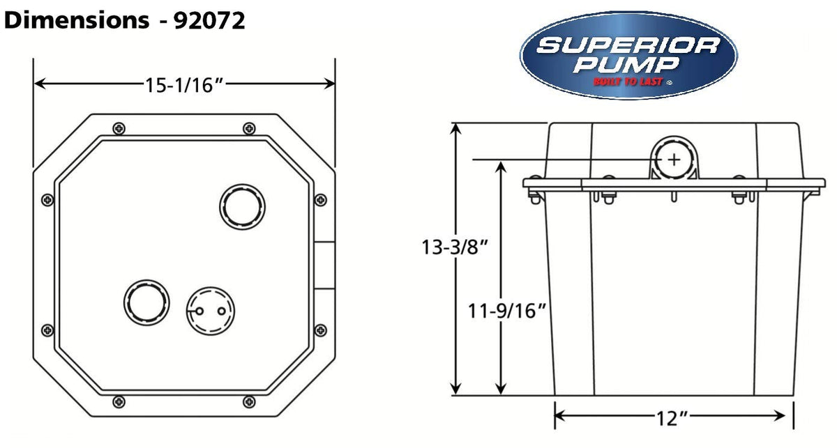 Superior Pump 92072 pump close-up highlighting corrosion-resistant thermoplastic housing for durability.