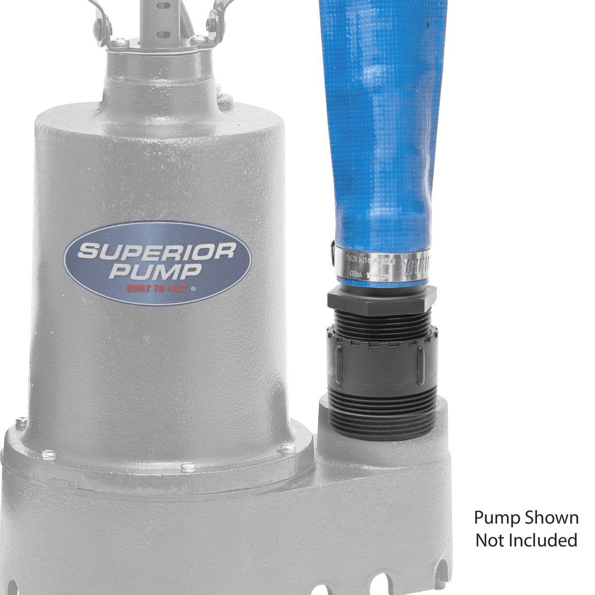 Superior Pump 1-1/2 inch MPT barb adapter for secure connection.