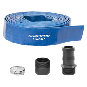 Superior Pump lay-flat 25 ft hose ready for fast water drainage.