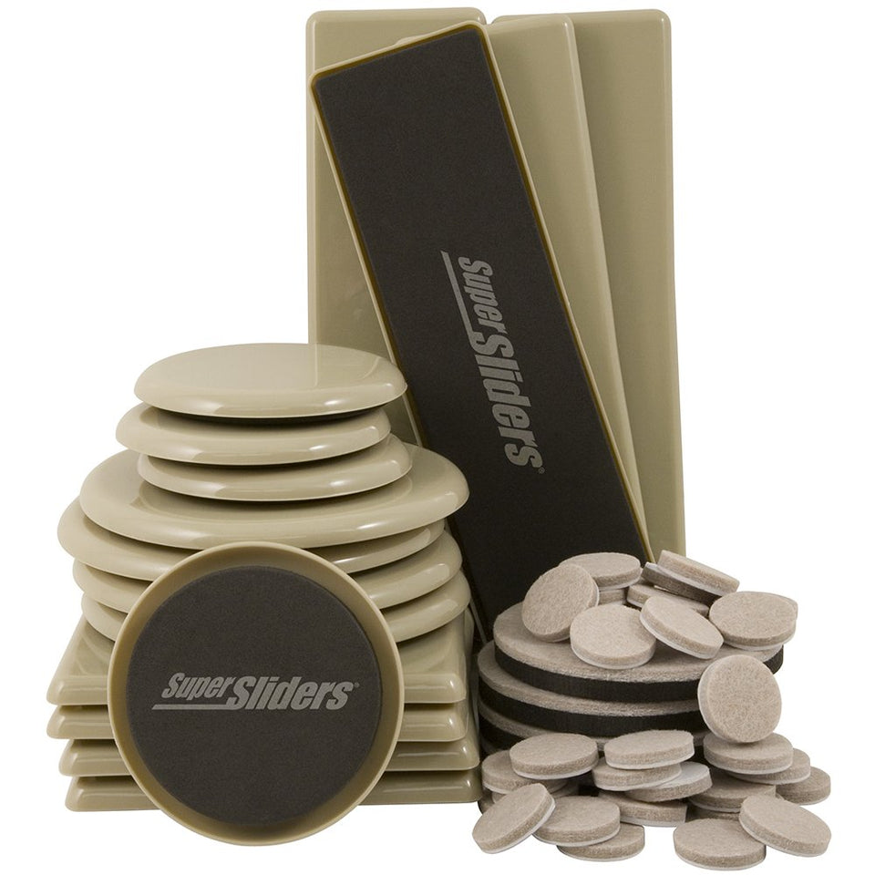Super Sliders kit overview showing versatile movers for all floor types