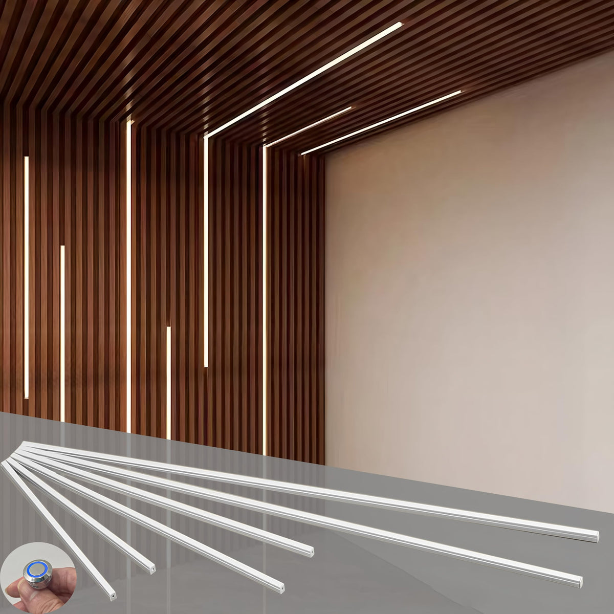 Superyofo 6-lights LED recessed wall panel lights illuminate wood slat walls with sleek modern style.