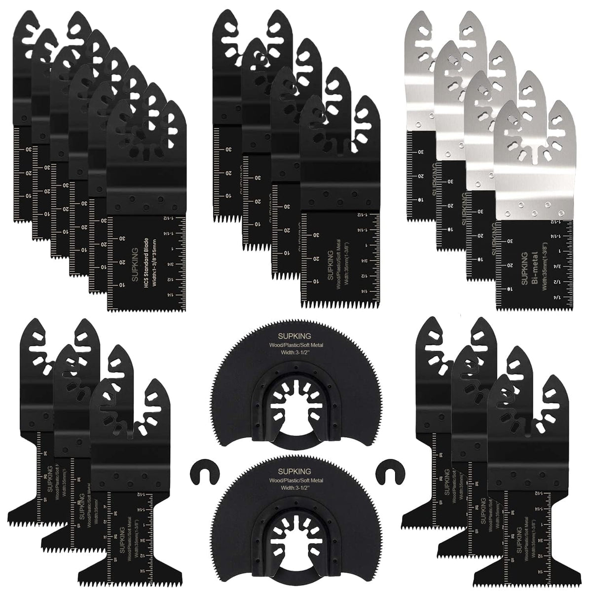 SupKing 24Pcs oscillating blades with durable alloy steel for smooth wood and metal cuts.