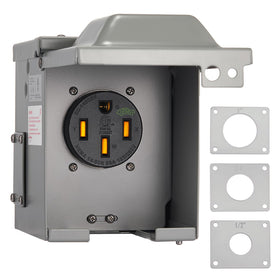 Suplevel 50A EV outlet box front view for outdoor charging readiness.