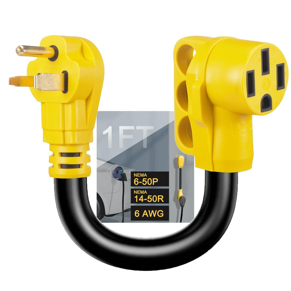 Suplevel NEMA 6-50P to 14-50R adapter cord ready for EV Level 2 charging.