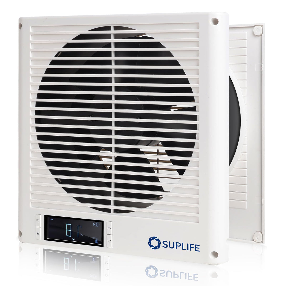 Suplife 8-inch room-to-room fan front view for quiet air circulation.