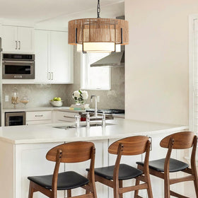 SupMaka 4-Light Rattan Chandelier adjustable chains for versatile ceiling heights.