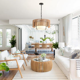 SupMaka 4-Light Rattan Chandelier over kitchen island for stylish function.