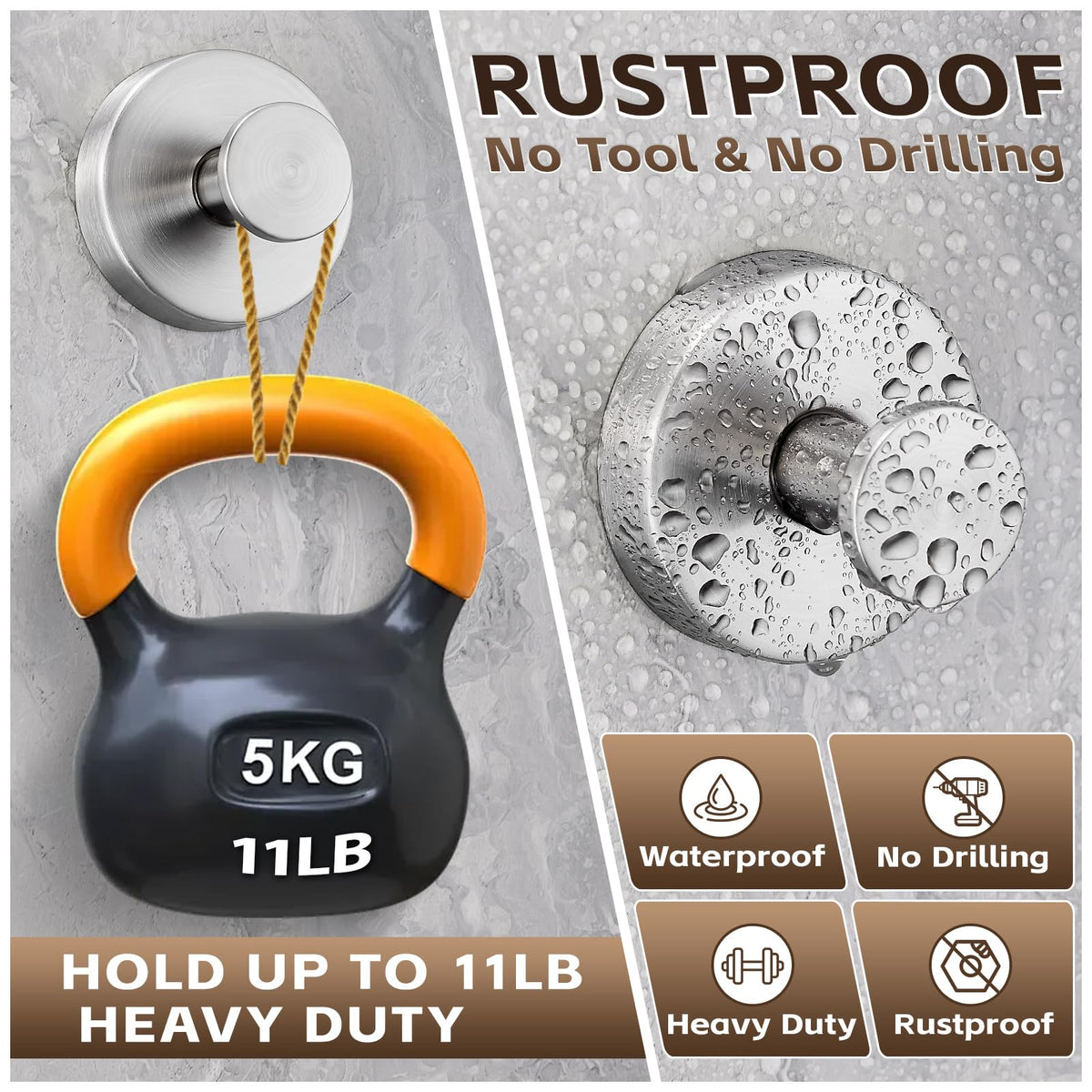 Supopular suction hook securely holds robes and towels in place.