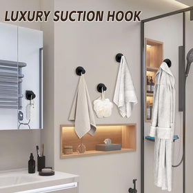 Supopular two-pack matte black hooks save space in small bathrooms.