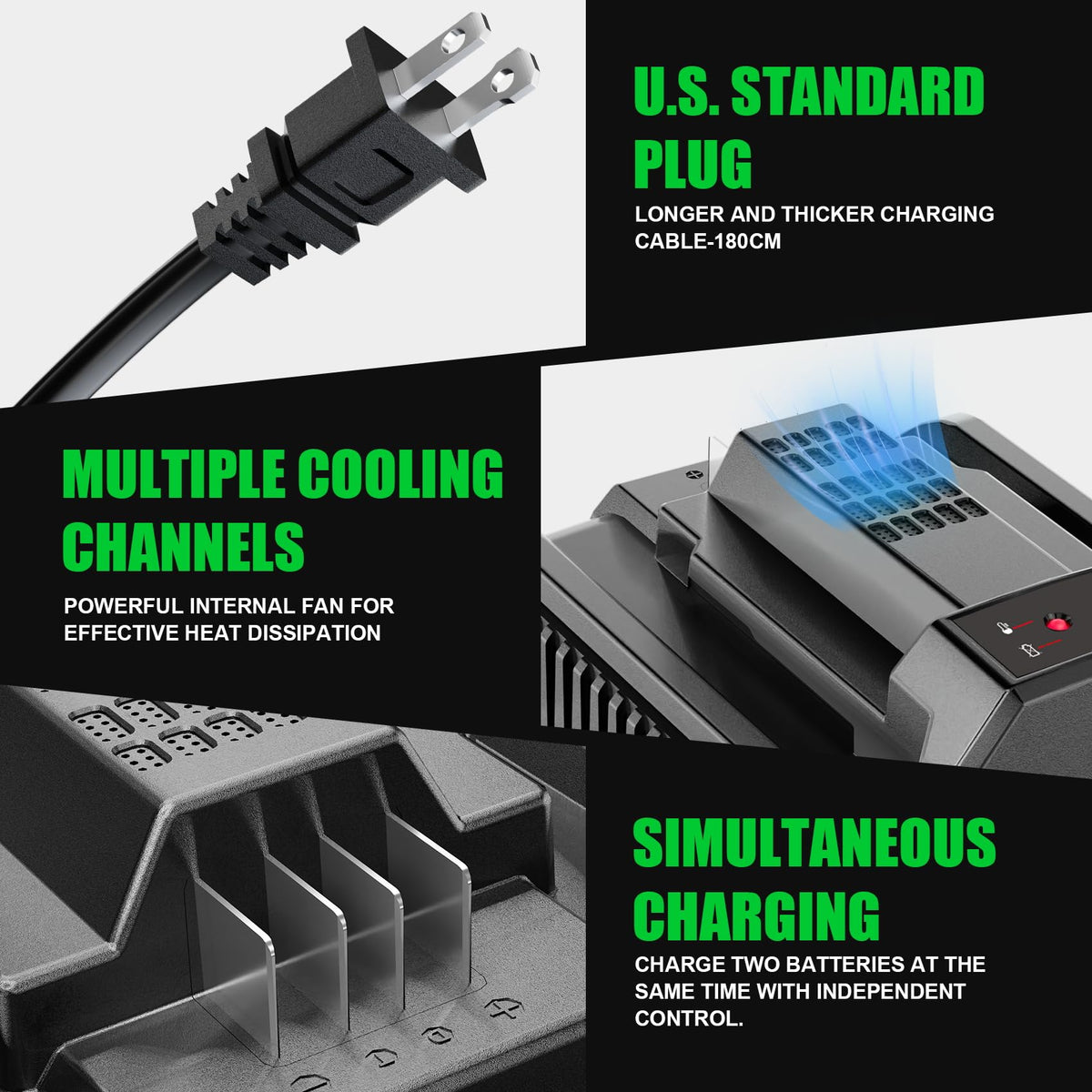 Cooling-lightning-fast charging unit for EGO 56V batteries by Supowill
