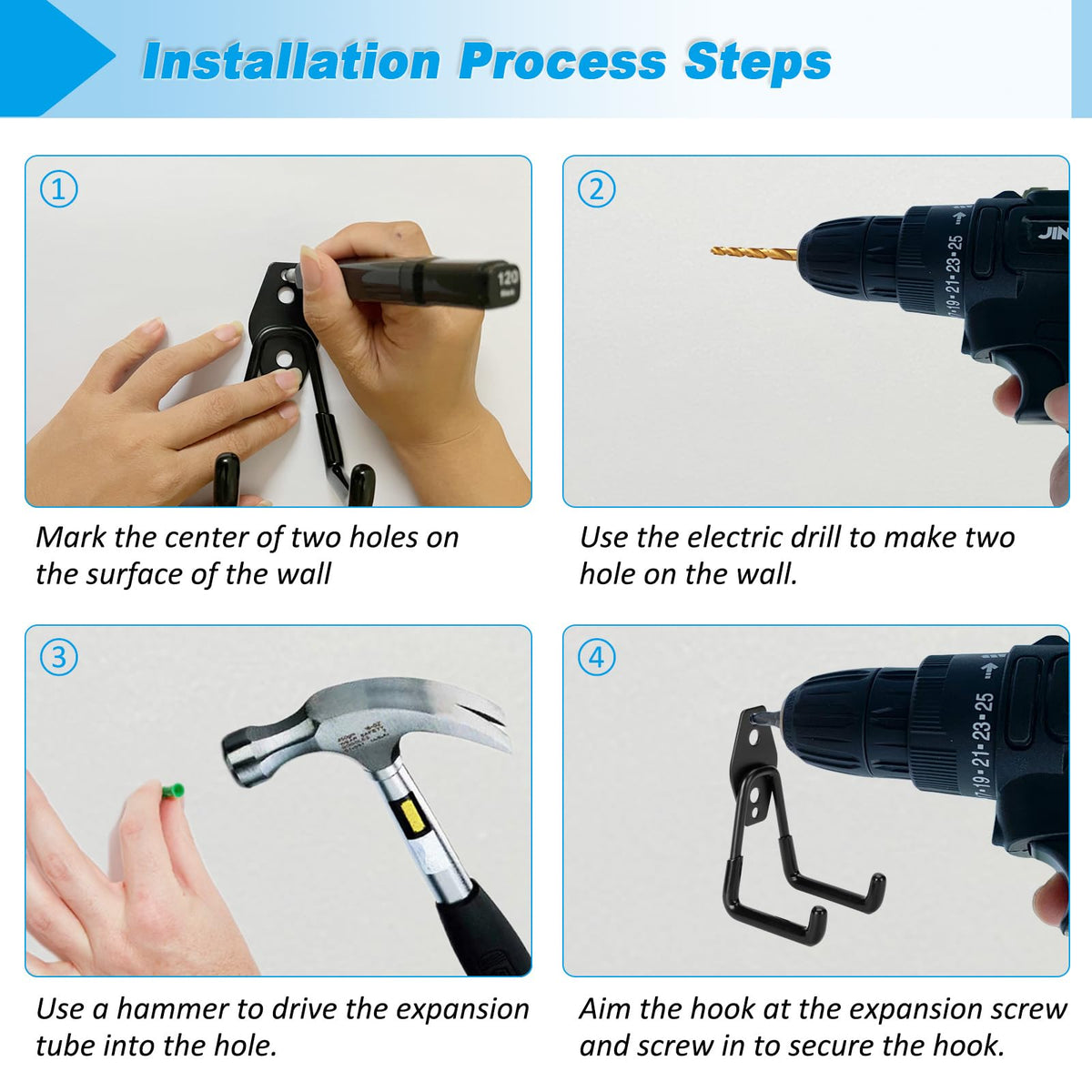 Suprom garage hook securing garden hose for tidy storage.