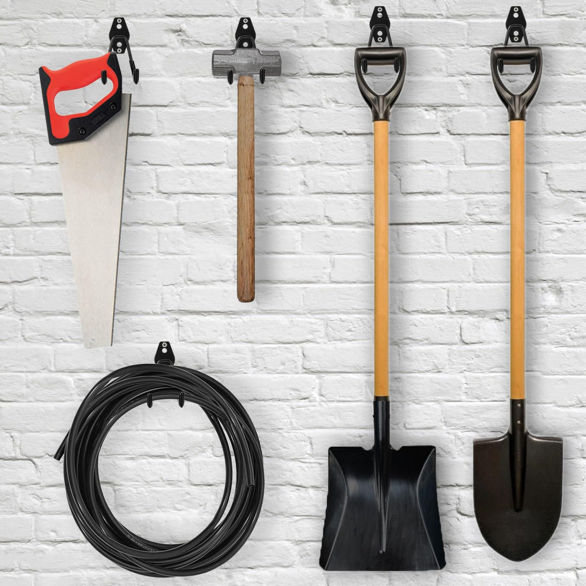 Suprom ladder and bicycle hanging setup maximizes garage storage efficiency.