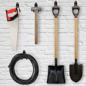 Suprom ladder and bicycle hanging setup maximizes garage storage efficiency.