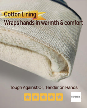 Supsebo nitrile gloves with cotton liner for comfortable wear.