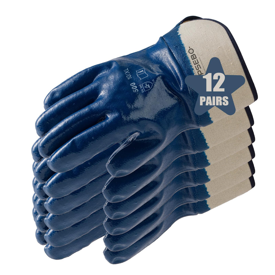 Supsebo nitrile gloves pack with 12 pairs for chemical handling.