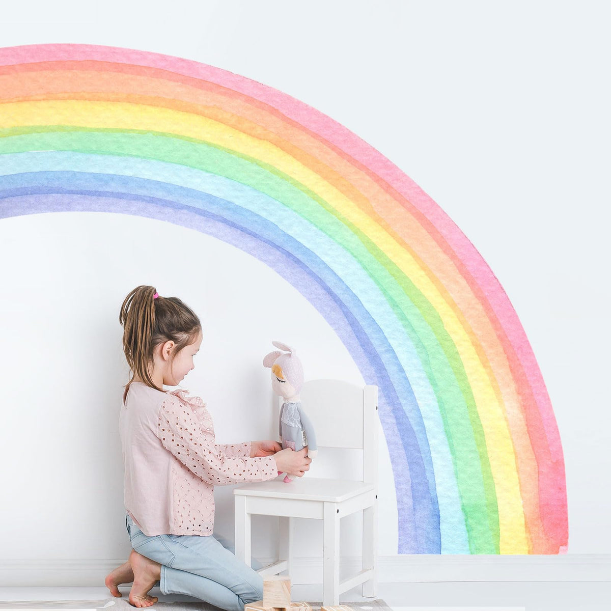 Supzone rainbow wall decal half watercolor panel—soft color backdrop for kids' rooms.