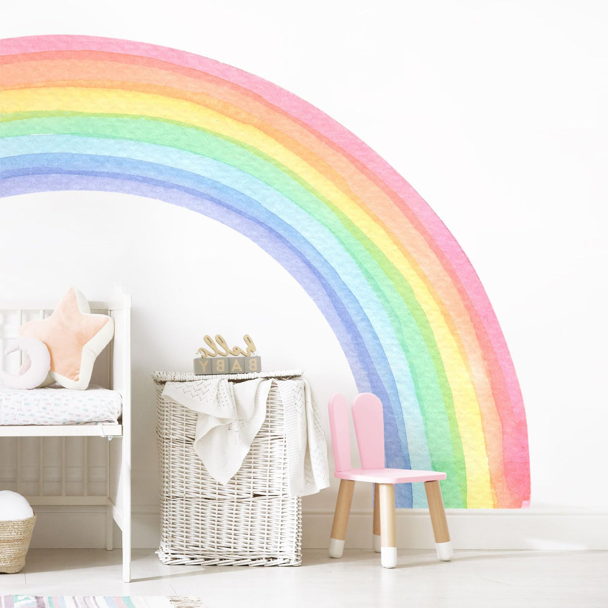 Supzone rainbow wall decal half watercolor panel—nursery decor that brightens spaces.