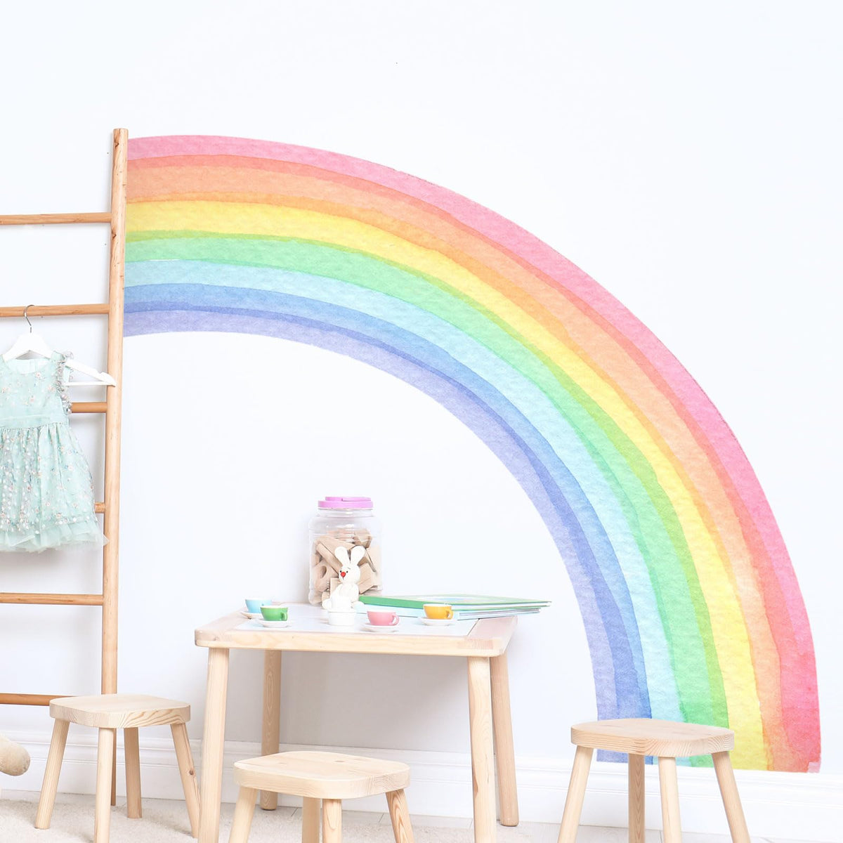 Supzone rainbow wall decal half watercolor panel—smooth-surface friendly application.