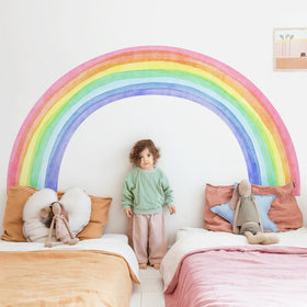 Four-sheet rainbow mural covers a large wall area