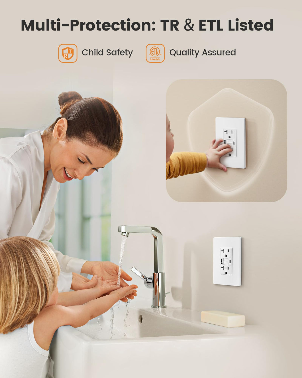 SURAIELEC ETL-listed label on GFCI outlet for safety