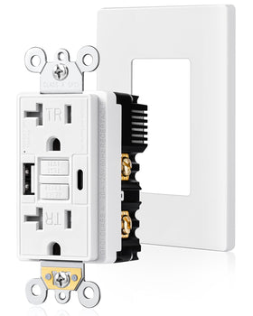 SURAIELEC GFCI outlet with USB front view for charging devices