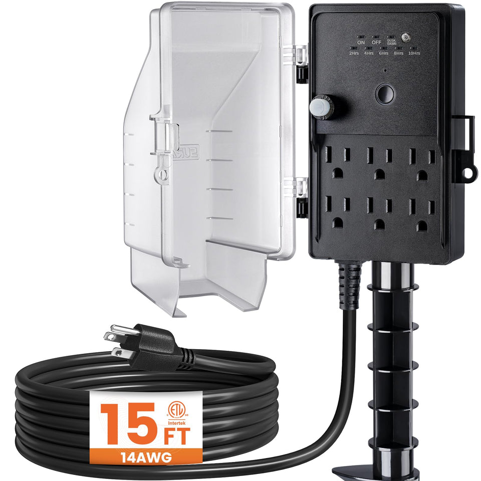 SURAIELEC outdoor power stake with dusk-to-dawn timer for automatic lighting