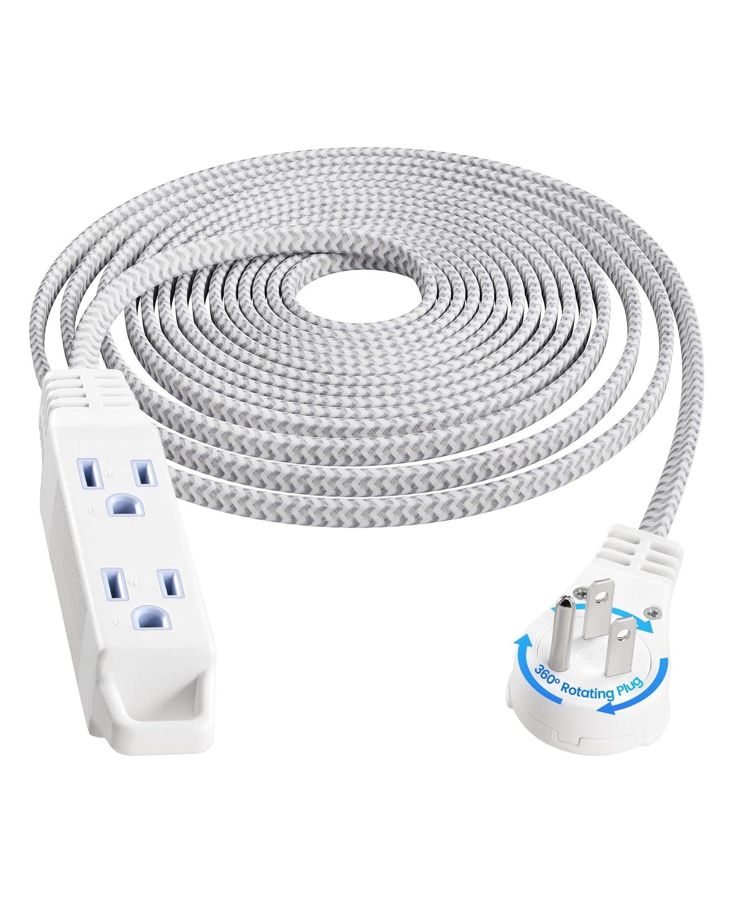 SURAIELEC 20ft rotating flat-plug extension cord behind a sofa for easy access.