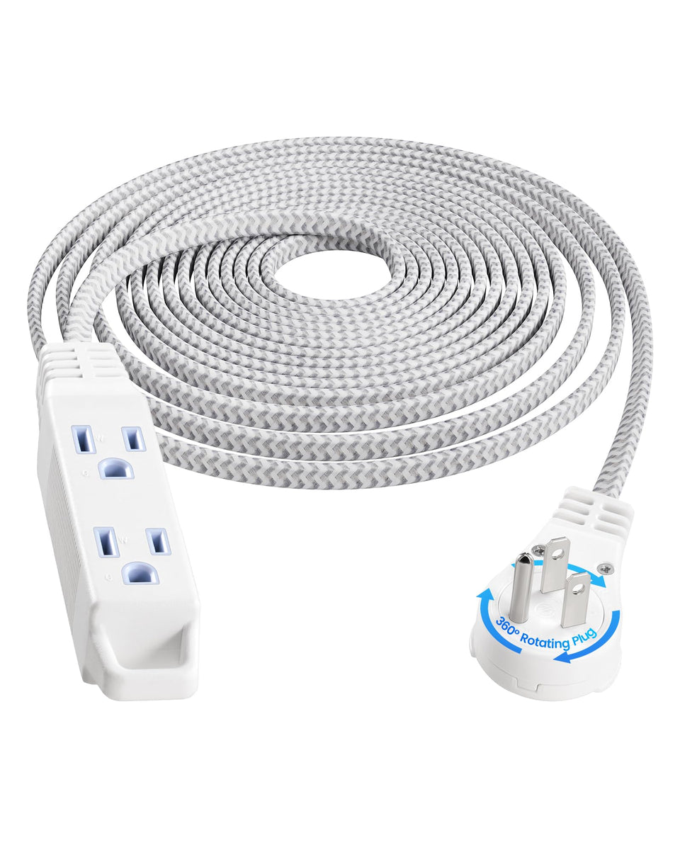 SURAIELEC 20ft rotating flat-plug extension cord behind a sofa for easy access.