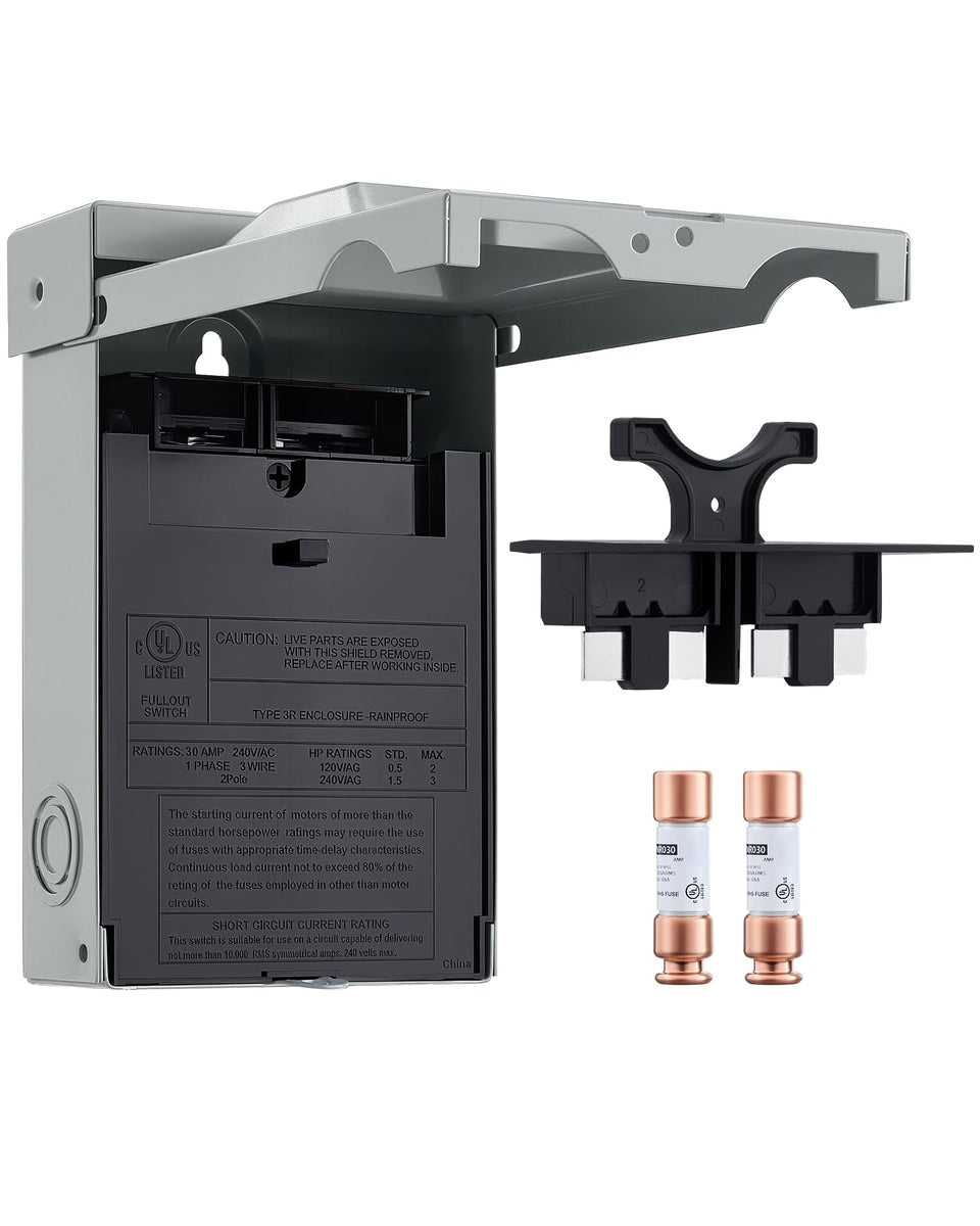 SURAIELEC 30A fused AC disconnect box outdoors with pull-out switch for simple power isolation