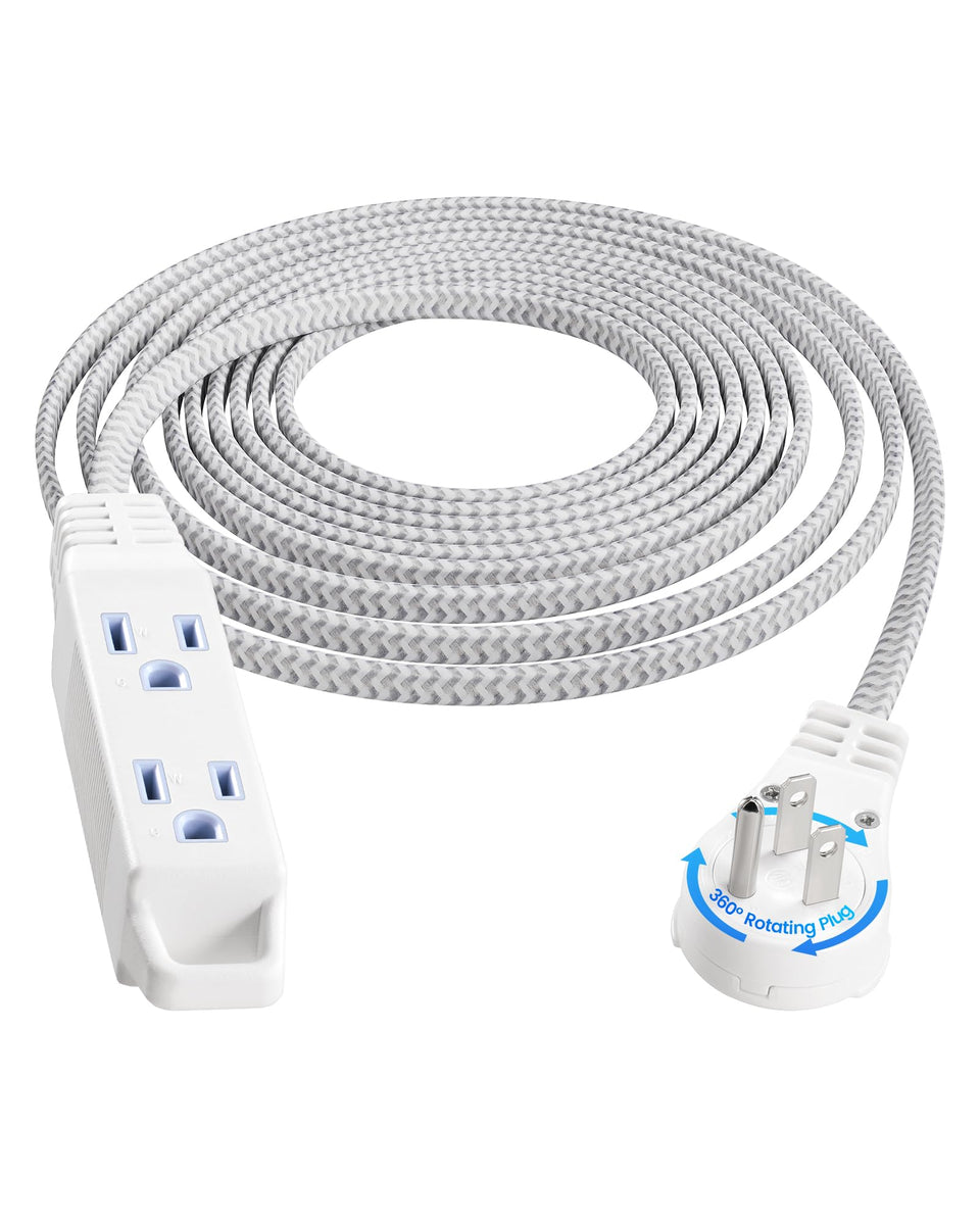 SURAIELEC 360° rotating extension cord enabling flexible access to wall outlets in tight spaces.