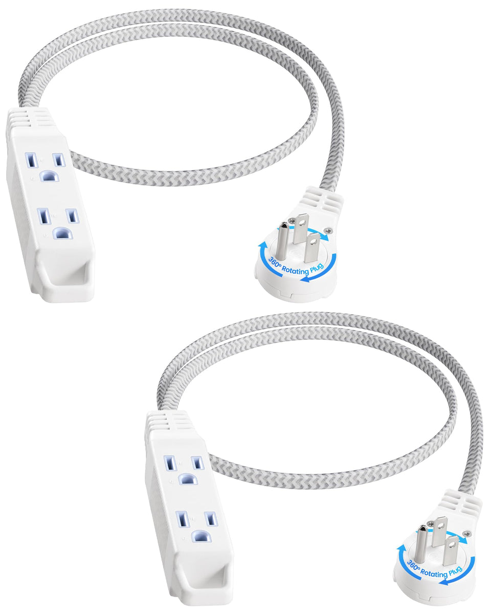 SURAIELEC flat extension cord with 360° rotating plug for tight-space access